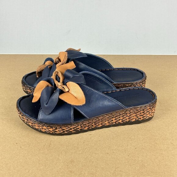 Spring Step Hilary Leather Sandals Womens 6.5/7 EU 37 Blue Tan Floral Wedge - Picture 11 of 11